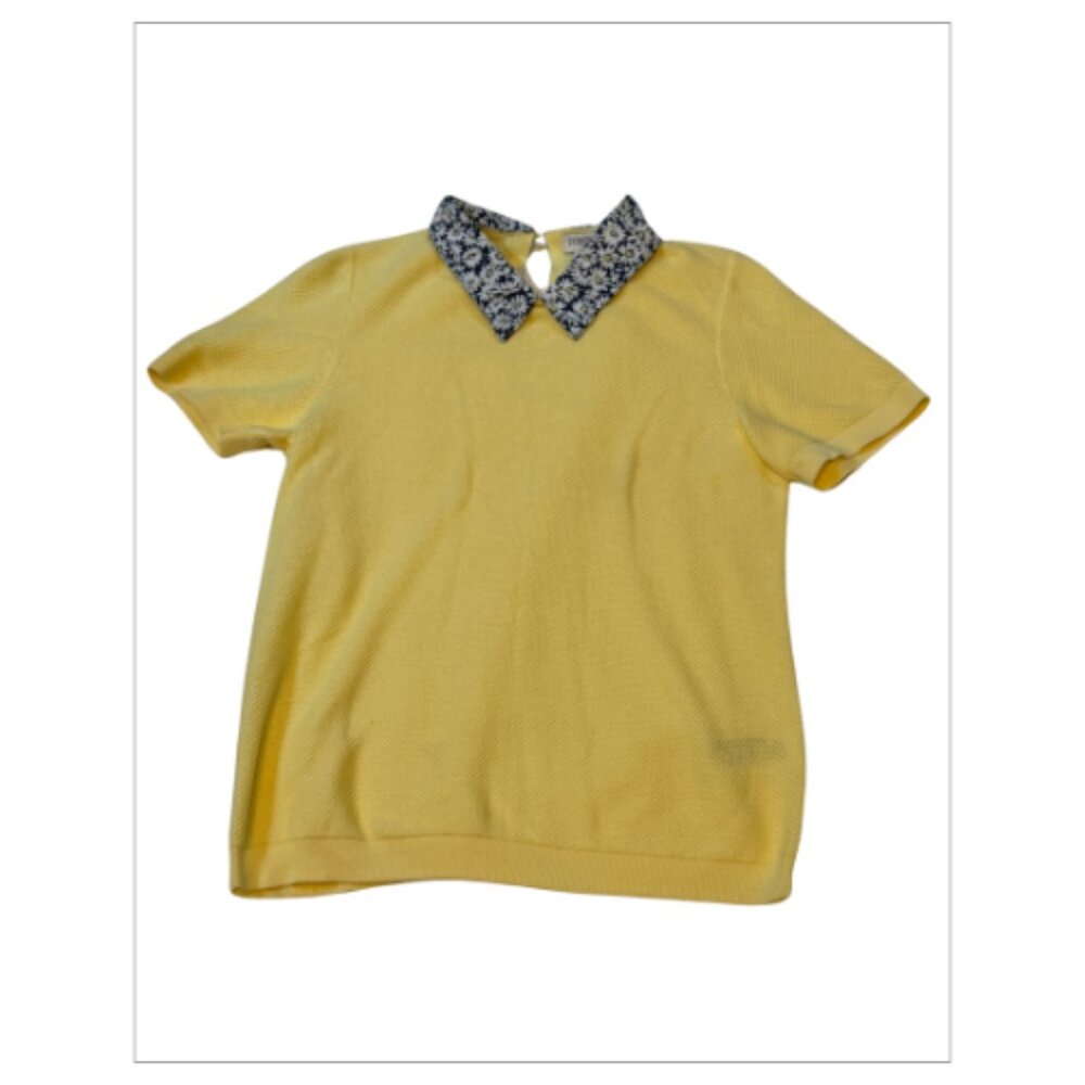 Gently Worn Chic J.Crew Yellow Flower Collared Polo, Size M (BB01)